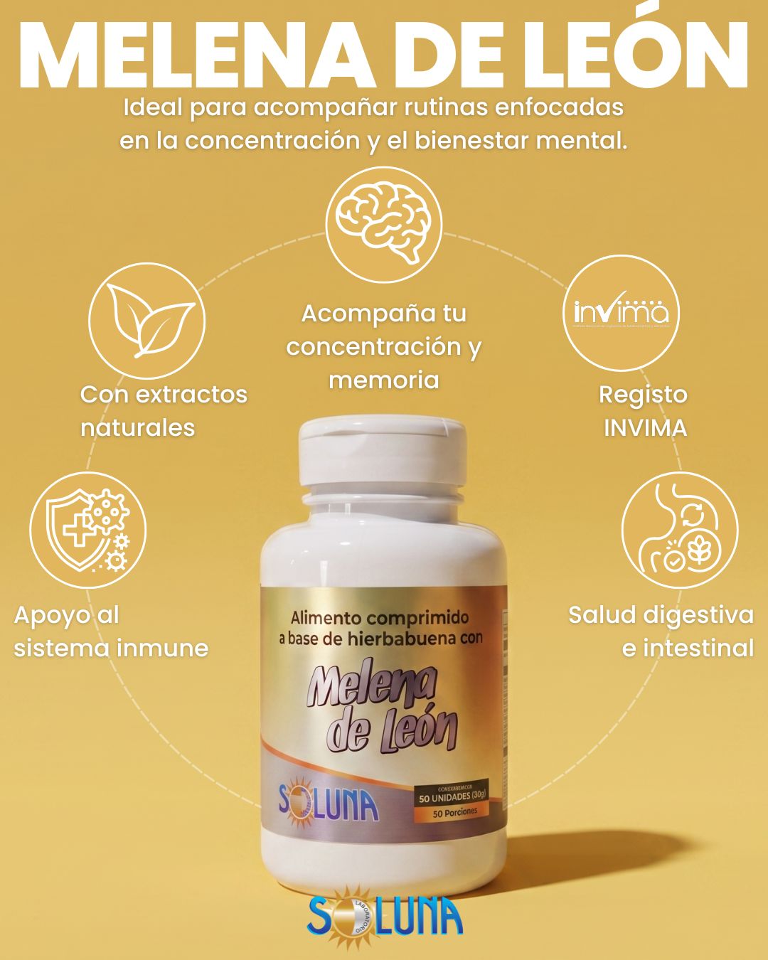 Alimento funcional Melena de león. x90 unidades. Soluna