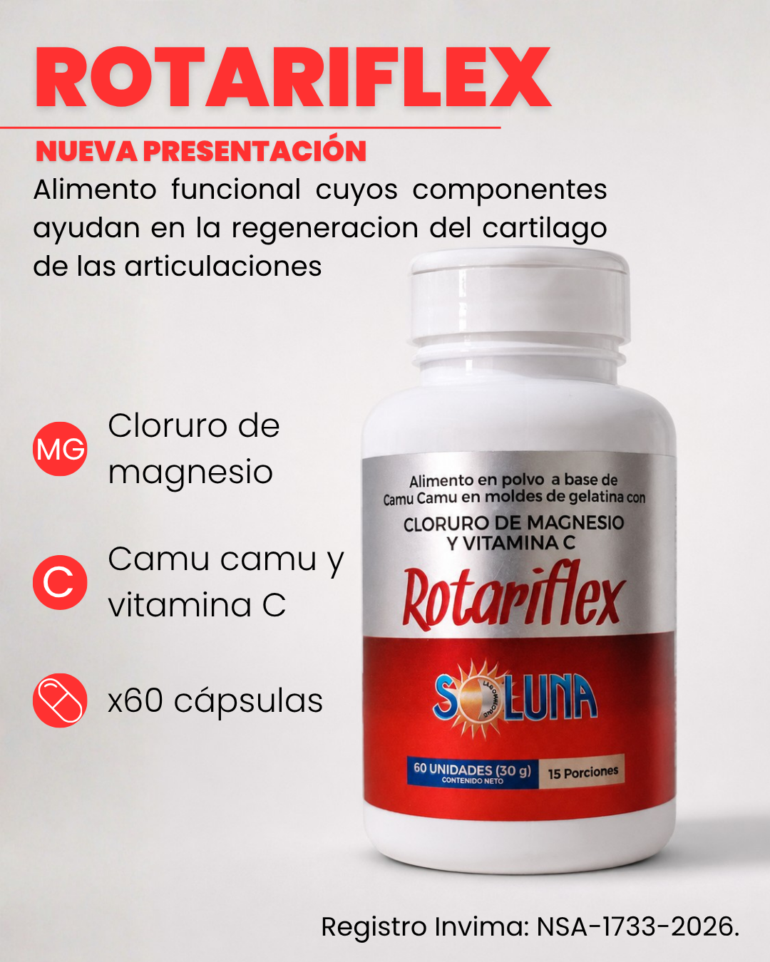 Rotariflex x60 Cápsulas. Cloruro de Magnesio y Vitamina C